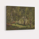 Sunlit Birch Forest Woodland Landscape Traditional Painting Canvas Wall Art Print Decor Picture Ready to Hang
