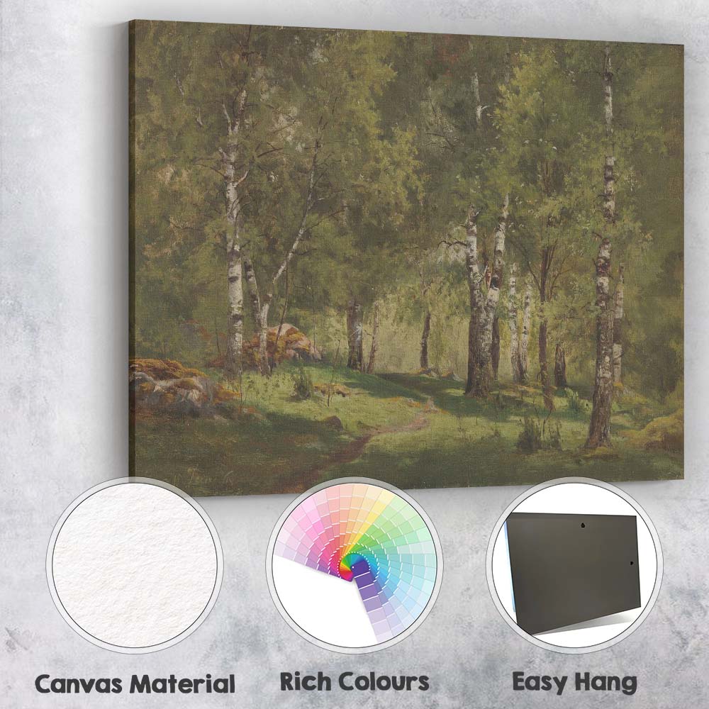 Sunlit Birch Forest Woodland Landscape Traditional Painting Canvas Wall Art Print Decor Picture Ready to Hang