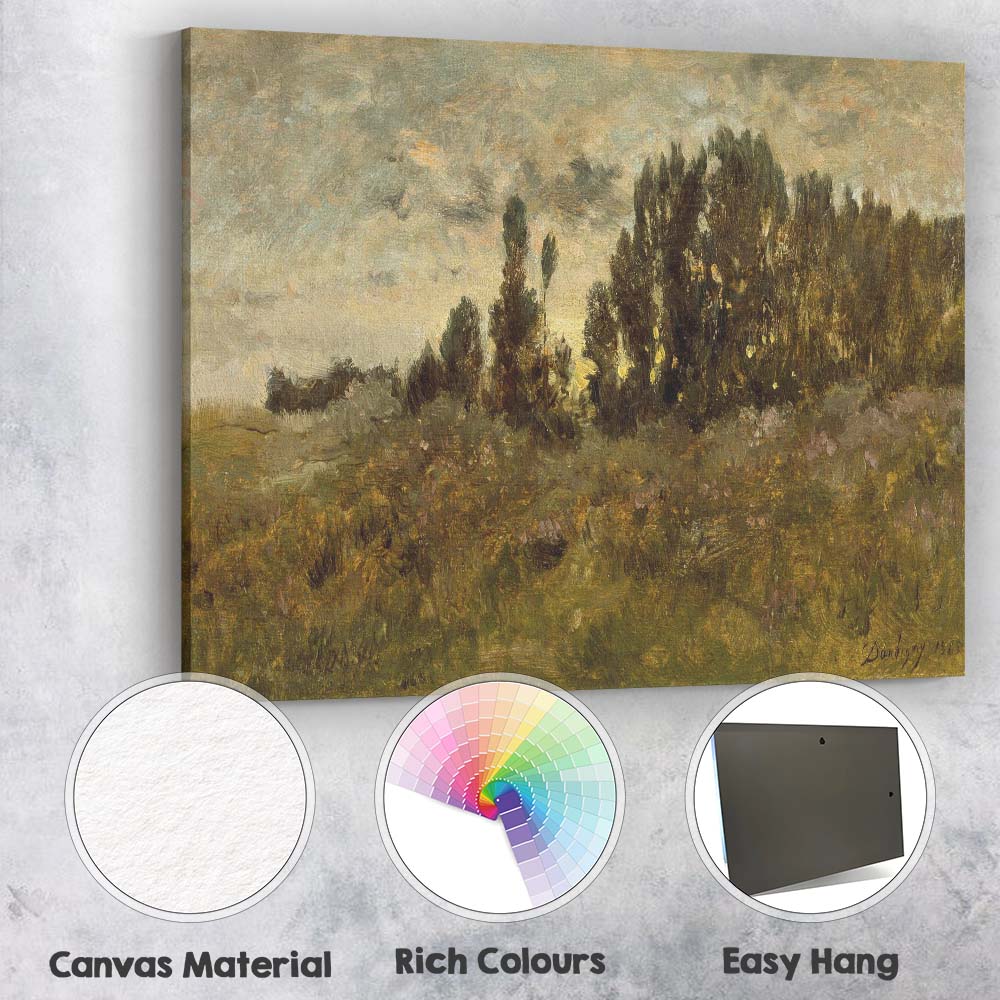 Golden Countryside Meadow Impressionist Landscape Painting Canvas Wall Art Print Decor Picture Ready to Hang