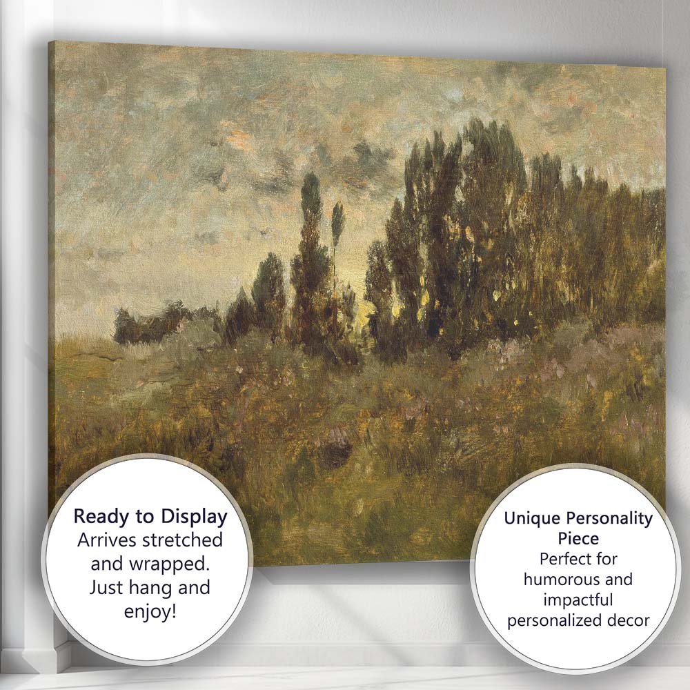Golden Countryside Meadow Impressionist Landscape Painting Canvas Wall Art Print Decor Picture Ready to Hang
