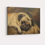 Sleepy Pug Dog Portrait Warm Neutral Toned Animal Painting Canvas Wall Art Print Decor Picture Ready to Hang