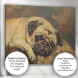 Sleepy Pug Dog Portrait Warm Neutral Toned Animal Painting Canvas Wall Art Print Decor Picture Ready to Hang