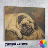 Sleepy Pug Dog Portrait Warm Neutral Toned Animal Painting Canvas Wall Art Print Decor Picture Ready to Hang