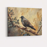 Black Crow Perched on Branch Rustic Woodland Wildlife Painting Canvas Wall Art Print Decor Picture Ready to Hang