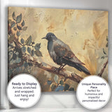 Black Crow Perched on Branch Rustic Woodland Wildlife Painting Canvas Wall Art Print Decor Picture Ready to Hang