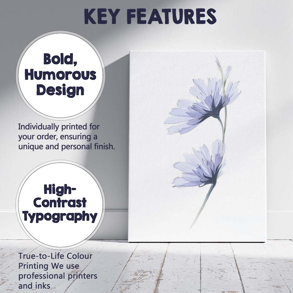 Soft Lavender Chicory Wildflower Watercolour Botanical Canvas Wall Art Print Decor Picture Ready to Hang