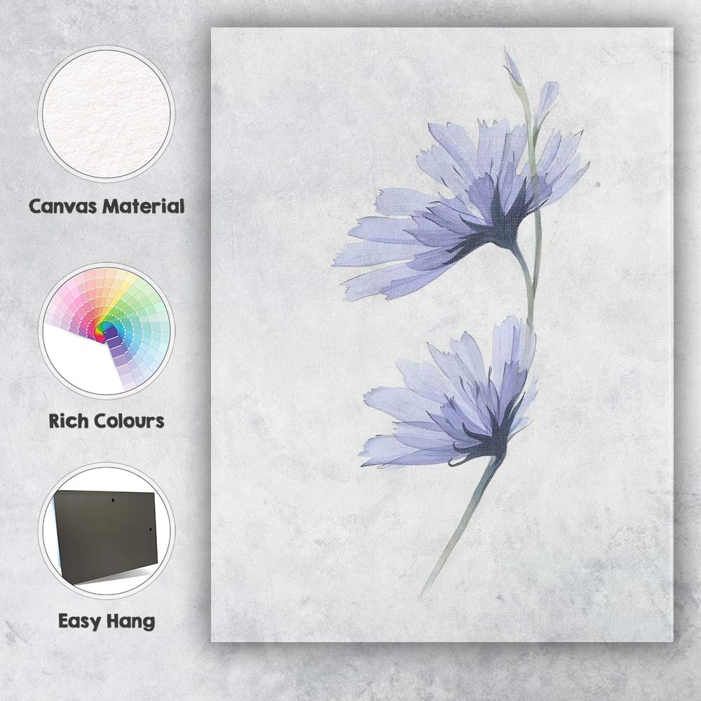 Soft Lavender Chicory Wildflower Watercolour Botanical Canvas Wall Art Print Decor Picture Ready to Hang