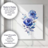 Elegant Blue Peony Blossom Watercolour Floral Canvas Wall Art Print Decor Picture Ready to Hang