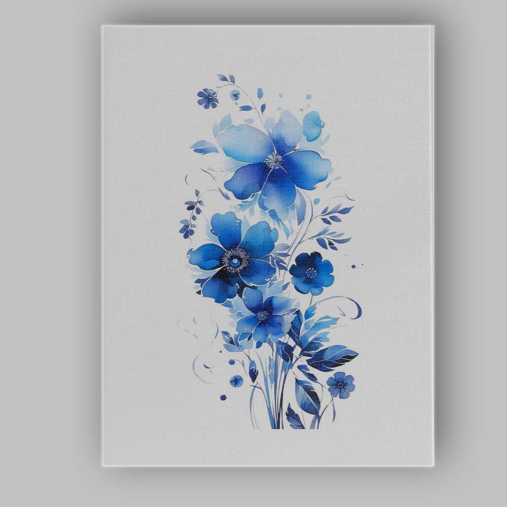 Modern Blue Floral Botanical Watercolour Arrangement Canvas Wall Art Print Decor Picture Ready to Hang