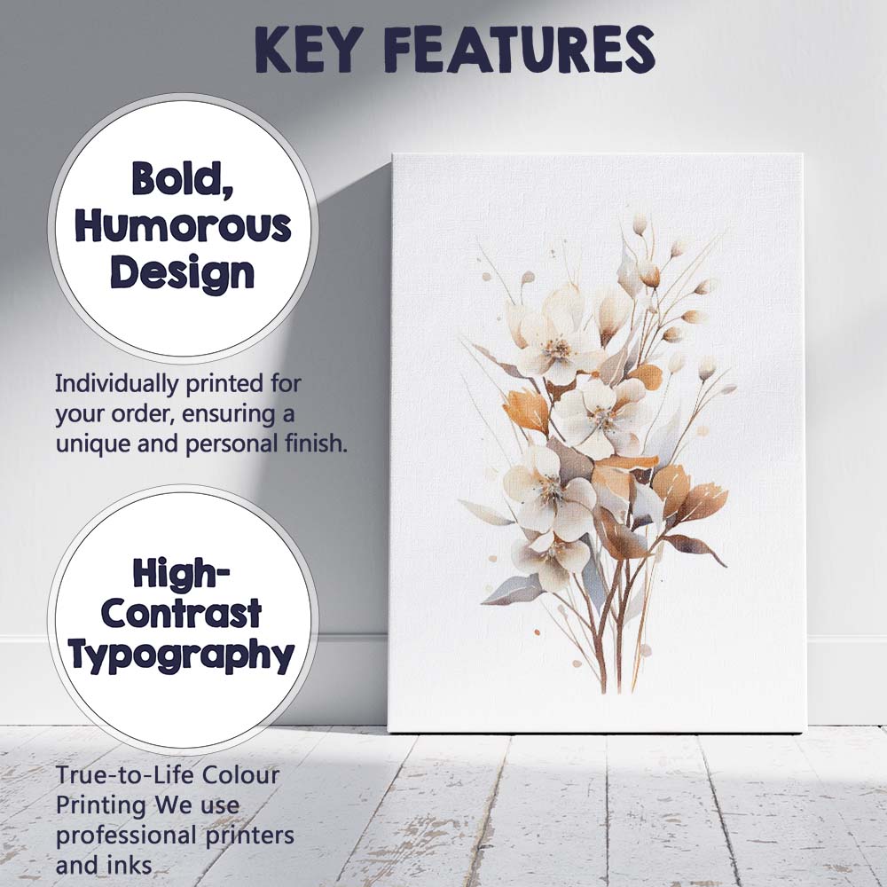 Elegant Ivory Blossom Branch Watercolour Floral Canvas Wall Art Print Decor Picture Ready to Hang