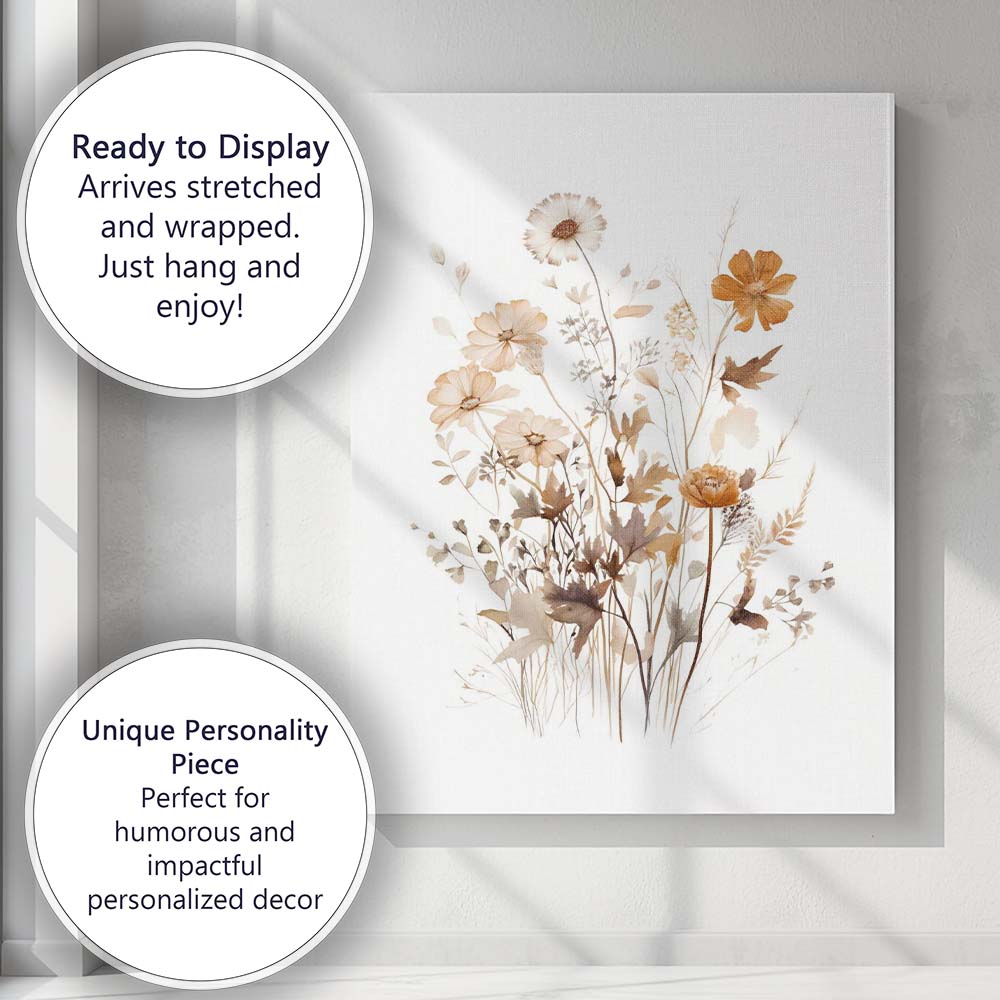 Warm Autumn Wildflower Meadow Watercolour Botanical Canvas Wall Art Print Decor Picture Ready to Hang