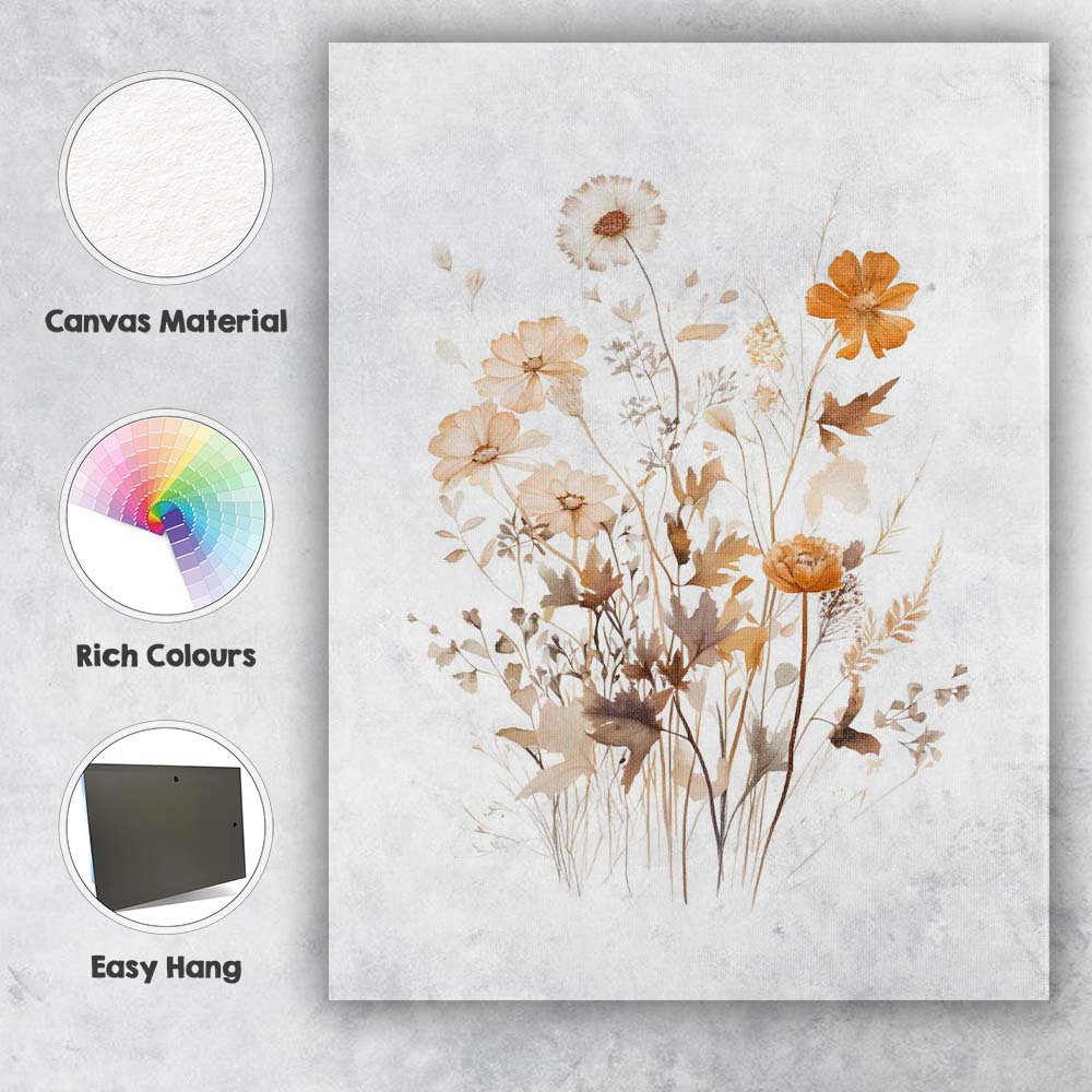 Warm Autumn Wildflower Meadow Watercolour Botanical Canvas Wall Art Print Decor Picture Ready to Hang