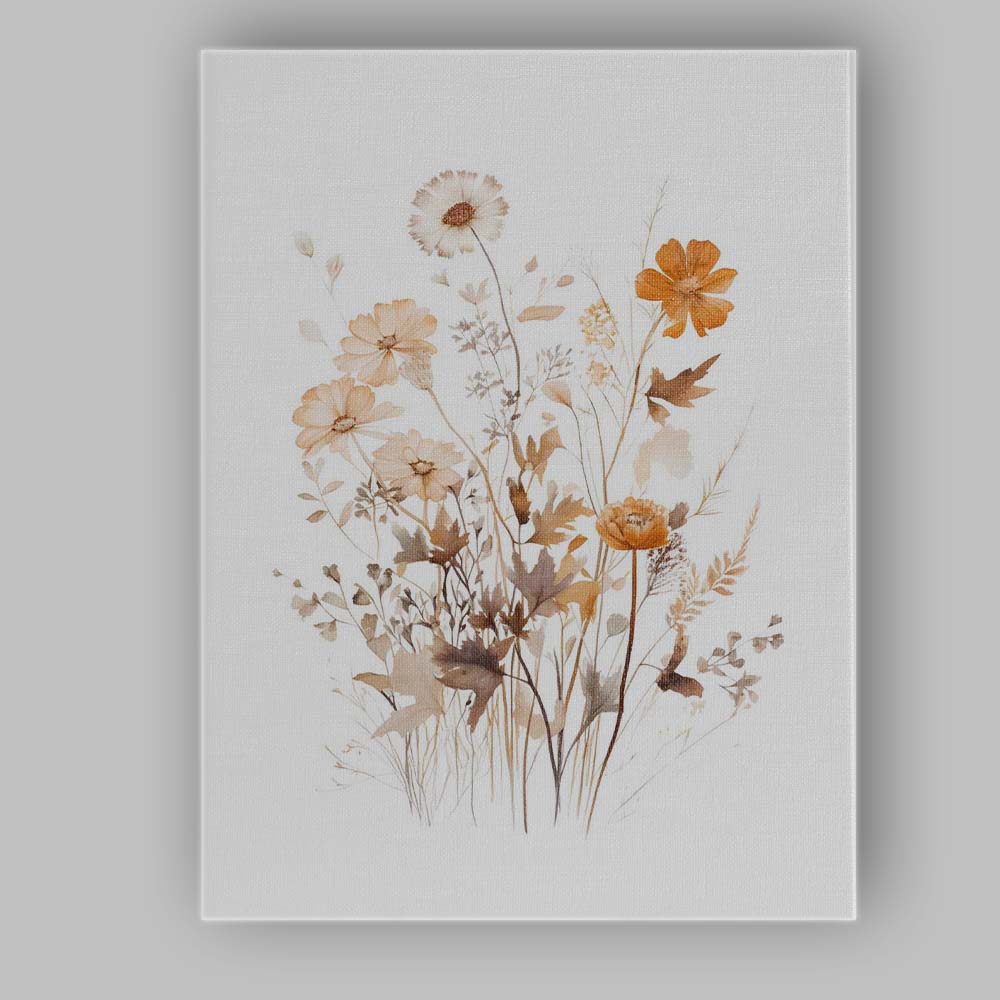 Warm Autumn Wildflower Meadow Watercolour Botanical Canvas Wall Art Print Decor Picture Ready to Hang