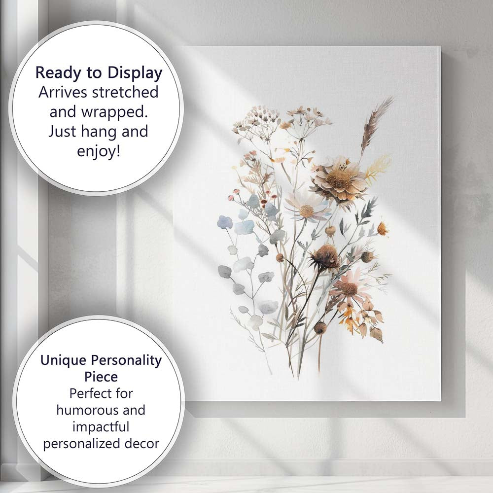 Soft Blue Eucalyptus Daisy Wildflower Watercolour Botanical Bouquet Canvas Wall Art Print Decor Picture Ready to Hang