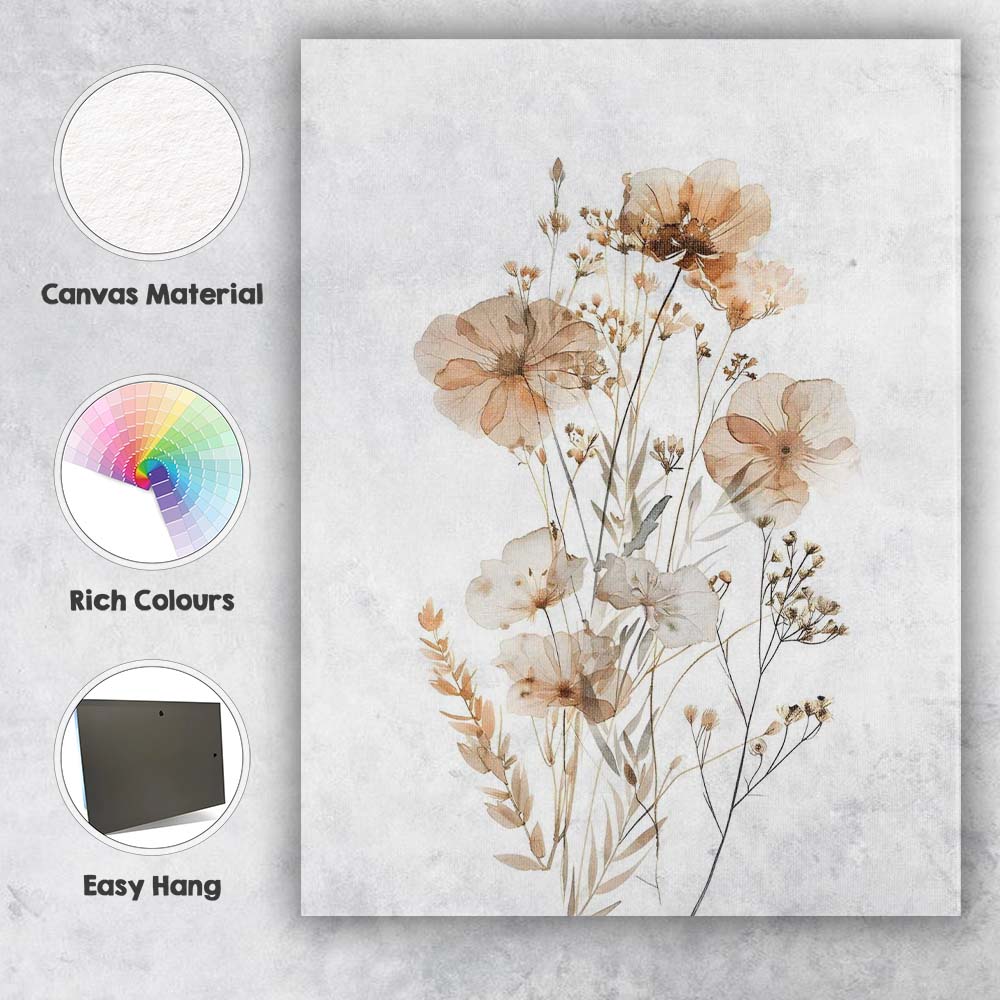 Elegant Neutral Poppy Blossom Watercolour Floral Arrangement Canvas Wall Art Print Decor Picture Ready to Hang