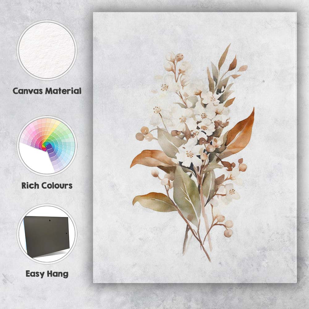 White Blossom Green Foliage Botanical Watercolour Branch Canvas Wall Art Print Decor Picture Ready to Hang