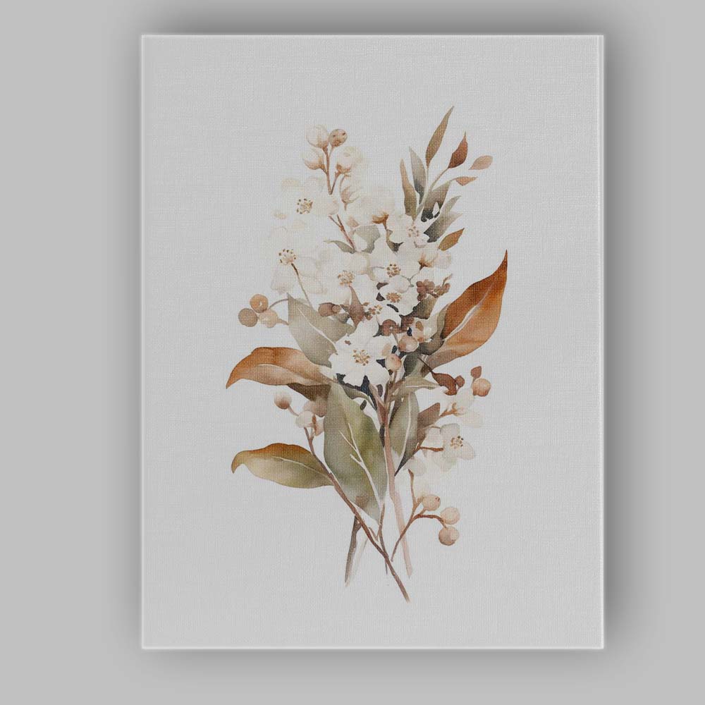 White Blossom Green Foliage Botanical Watercolour Branch Canvas Wall Art Print Decor Picture Ready to Hang