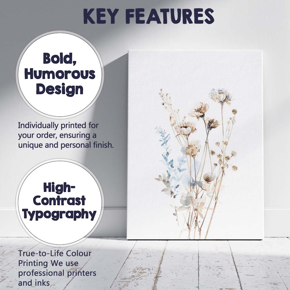 Soft Blue Poppy Wildflower Watercolour Botanical Meadow Canvas Wall Art Print Decor Picture Ready to Hang