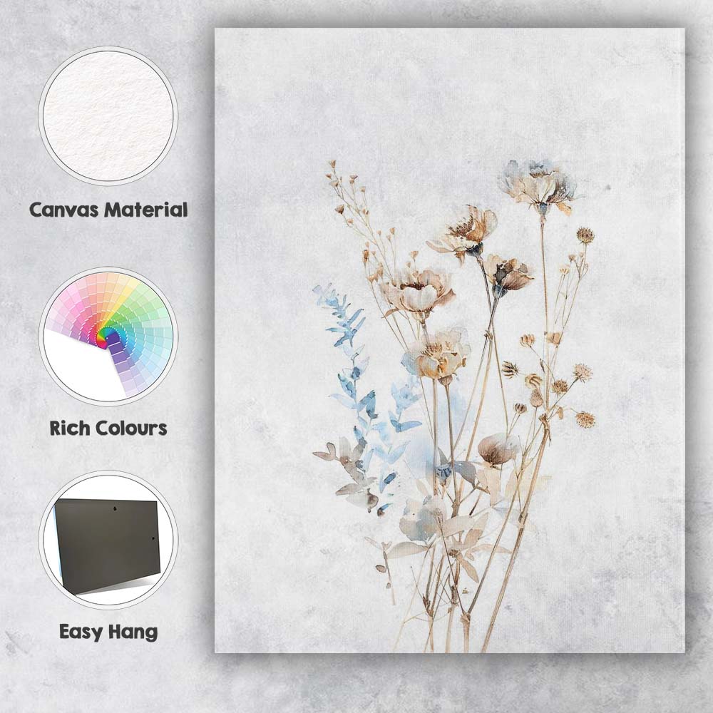 Soft Blue Poppy Wildflower Watercolour Botanical Meadow Canvas Wall Art Print Decor Picture Ready to Hang