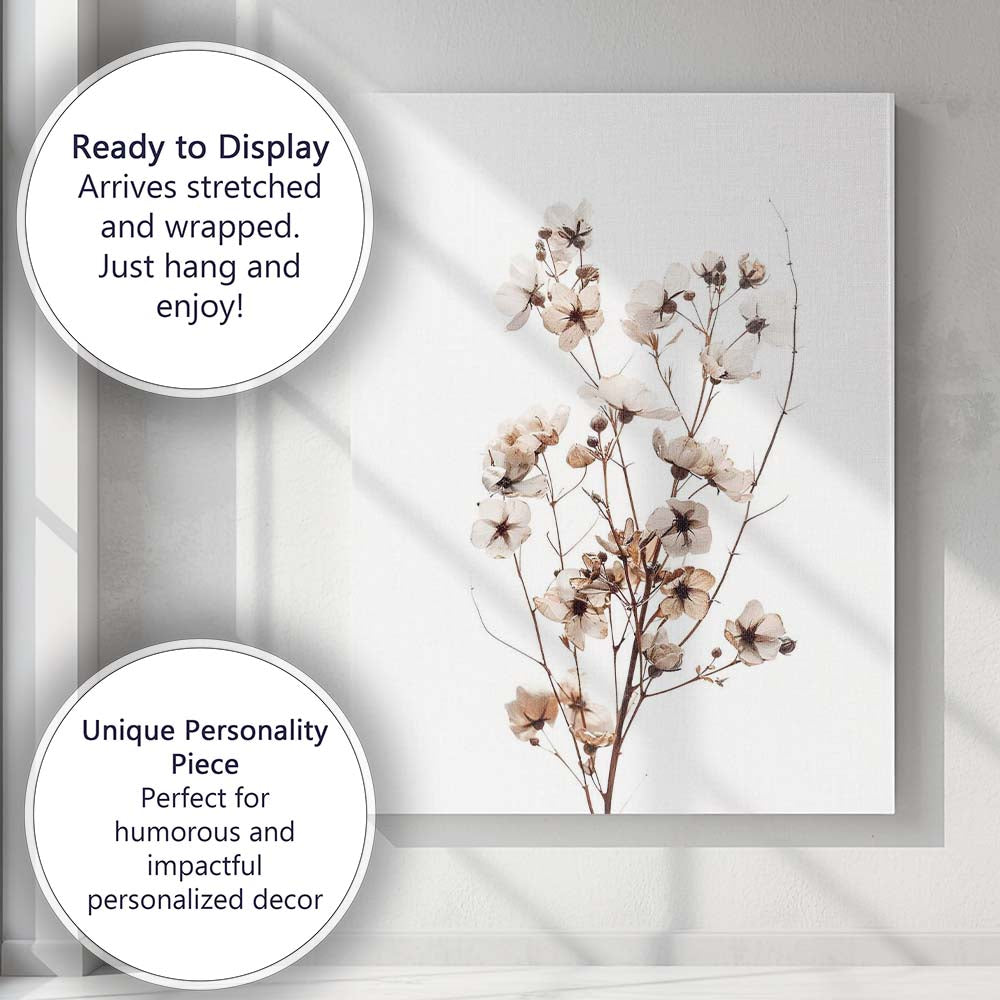 Delicate Ivory Wildflower Blossom Watercolour Botanical Stem Canvas Wall Art Print Decor Picture Ready to Hang