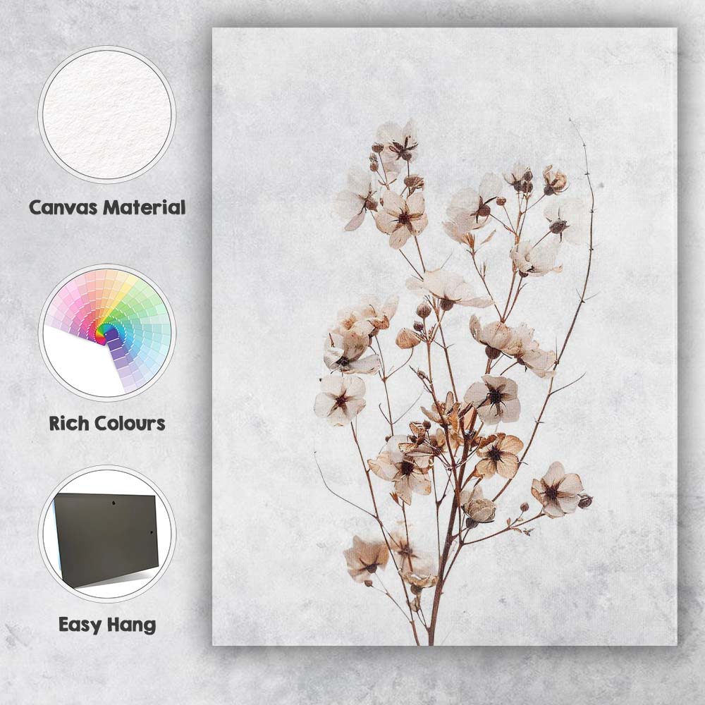 Delicate Ivory Wildflower Blossom Watercolour Botanical Stem Canvas Wall Art Print Decor Picture Ready to Hang