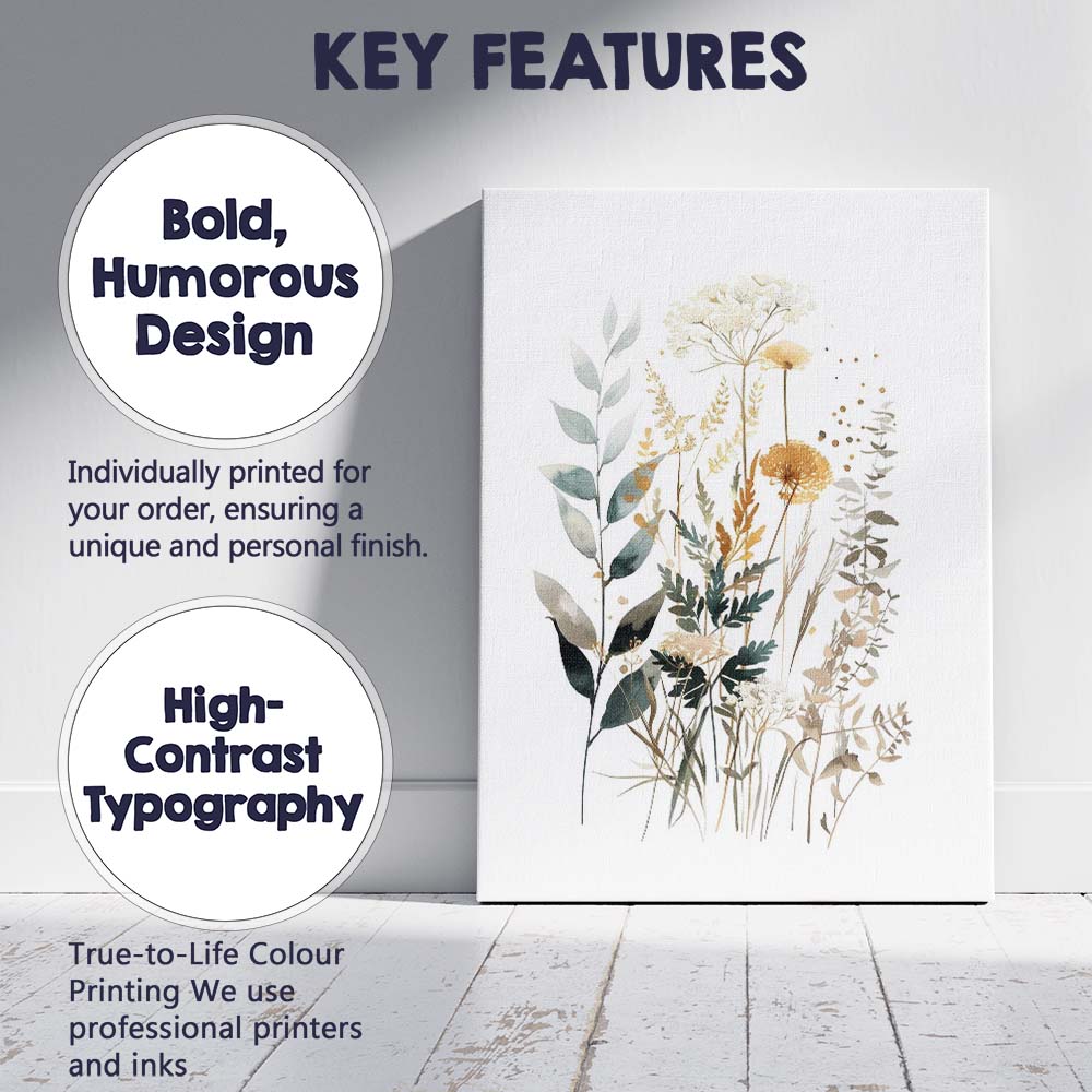 Soft Sage Eucalyptus Wildflower Meadow Watercolour Botanical Arrangement Canvas Wall Art Print Decor Picture Ready to Hang