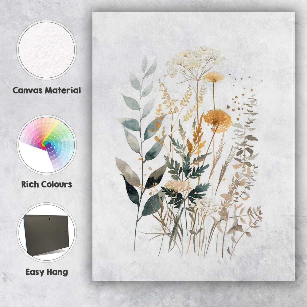 Soft Sage Eucalyptus Wildflower Meadow Watercolour Botanical Arrangement Canvas Wall Art Print Decor Picture Ready to Hang