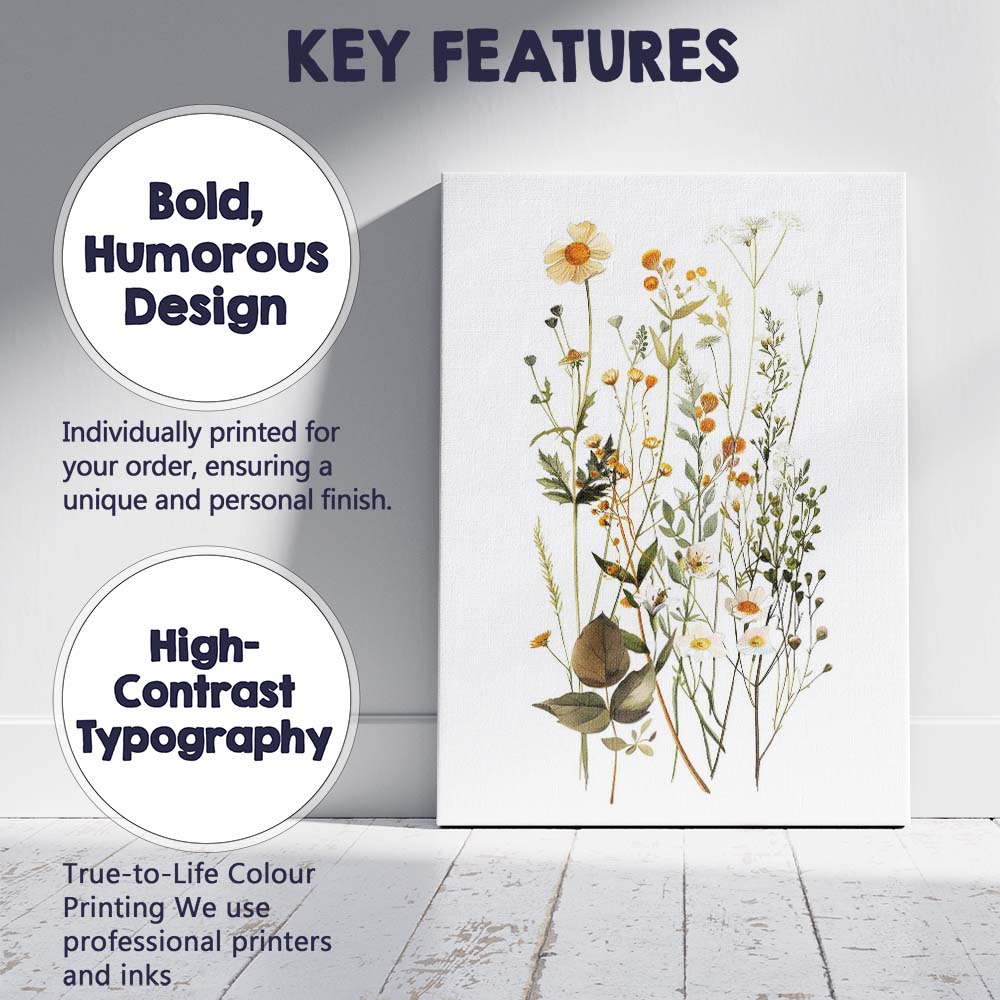 Yellow Meadow Wildflowers Botanical Watercolour Floral Arrangement Canvas Wall Art Print Decor Picture Ready to Hang