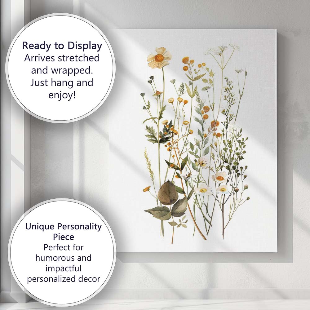 Yellow Meadow Wildflowers Botanical Watercolour Floral Arrangement Canvas Wall Art Print Decor Picture Ready to Hang