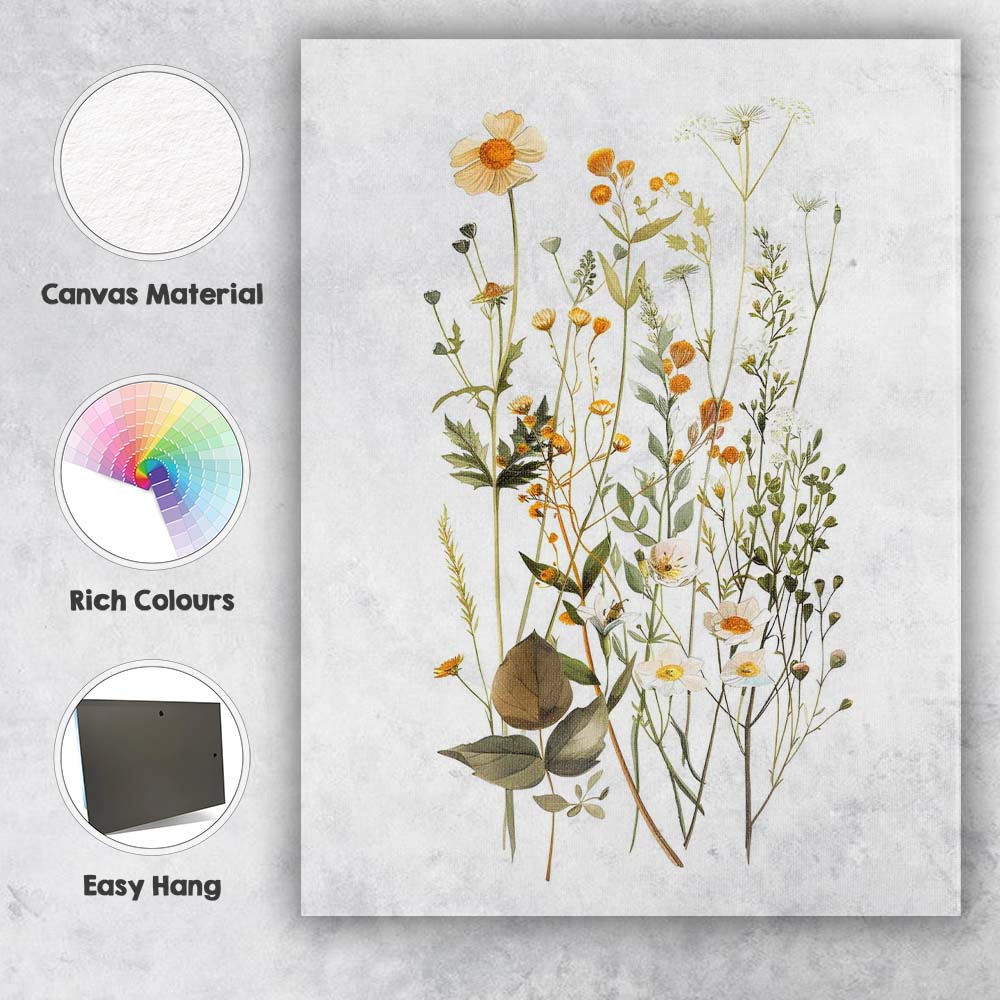 Yellow Meadow Wildflowers Botanical Watercolour Floral Arrangement Canvas Wall Art Print Decor Picture Ready to Hang