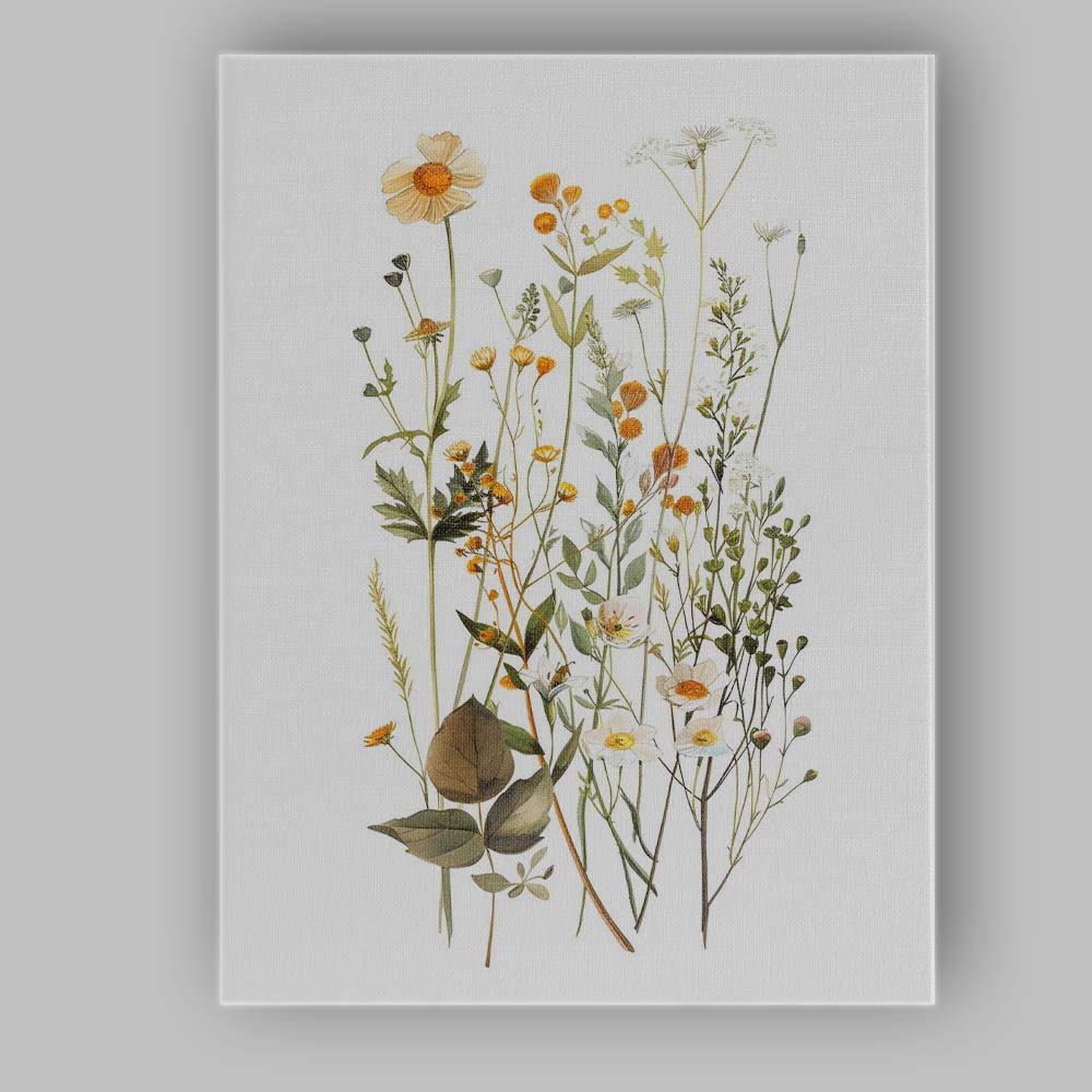 Yellow Meadow Wildflowers Botanical Watercolour Floral Arrangement Canvas Wall Art Print Decor Picture Ready to Hang