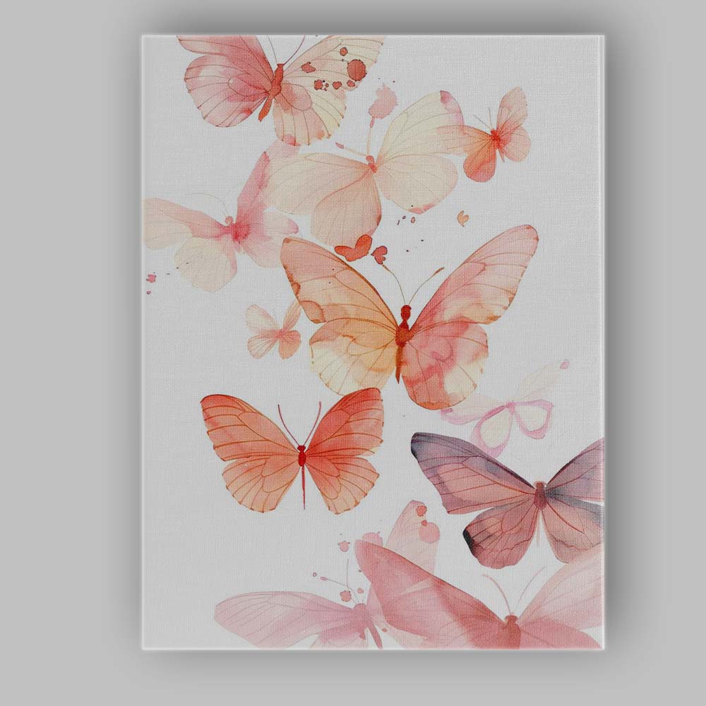 Pastel Pink Butterfly Flight Watercolour Nature Collection Canvas Wall Art Print Decor Picture Ready to Hang