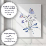 Blue Butterfly Dragonfly Wildflower Watercolour Botanical Nature Canvas Wall Art Print Decor Picture Ready to Hang