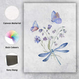 Blue Butterfly Dragonfly Wildflower Watercolour Botanical Nature Canvas Wall Art Print Decor Picture Ready to Hang