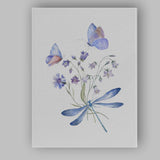 Blue Butterfly Dragonfly Wildflower Watercolour Botanical Nature Canvas Wall Art Print Decor Picture Ready to Hang