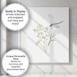 Delicate Blue Dragonfly White Wildflower Watercolour Botanical Canvas Wall Art Print Decor Picture Ready to Hang