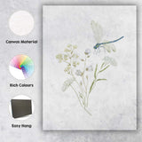 Delicate Blue Dragonfly White Wildflower Watercolour Botanical Canvas Wall Art Print Decor Picture Ready to Hang