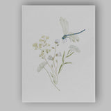 Delicate Blue Dragonfly White Wildflower Watercolour Botanical Canvas Wall Art Print Decor Picture Ready to Hang