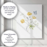 Soft Yellow Poppy Blue Butterfly Wildflower Watercolour Botanical Canvas Wall Art Print Decor Picture Ready to Hang