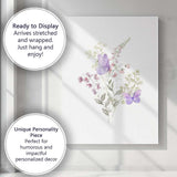 Lavender Butterfly Sweet Pea Wildflower Watercolour Botanical Canvas Wall Art Print Decor Picture Ready to Hang