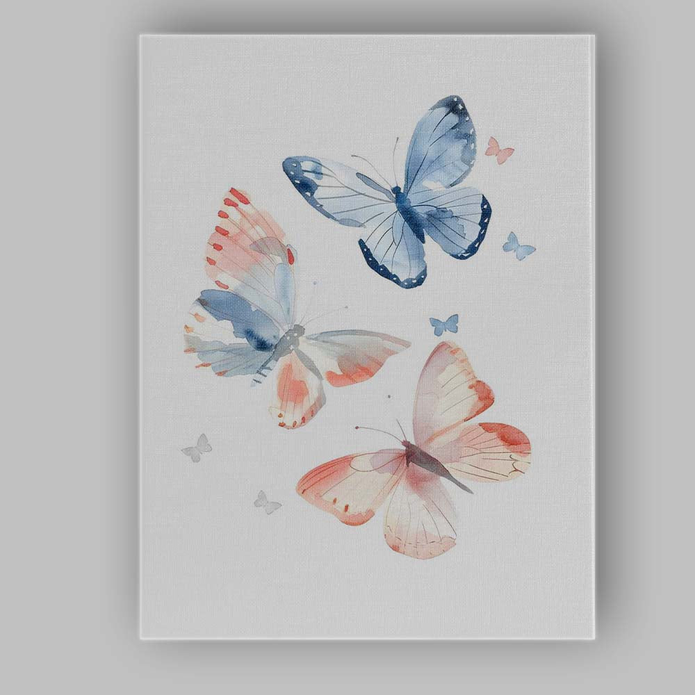 Blue and Blush Watercolour Butterfly Collection Canvas Wall Art Print Decor Picture Ready to Hang