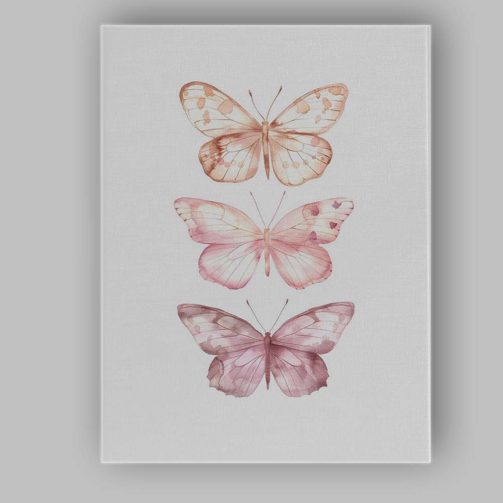 Soft Blush Pink Watercolour Butterfly Trio Canvas Wall Art Print Decor Picture Ready to Hang