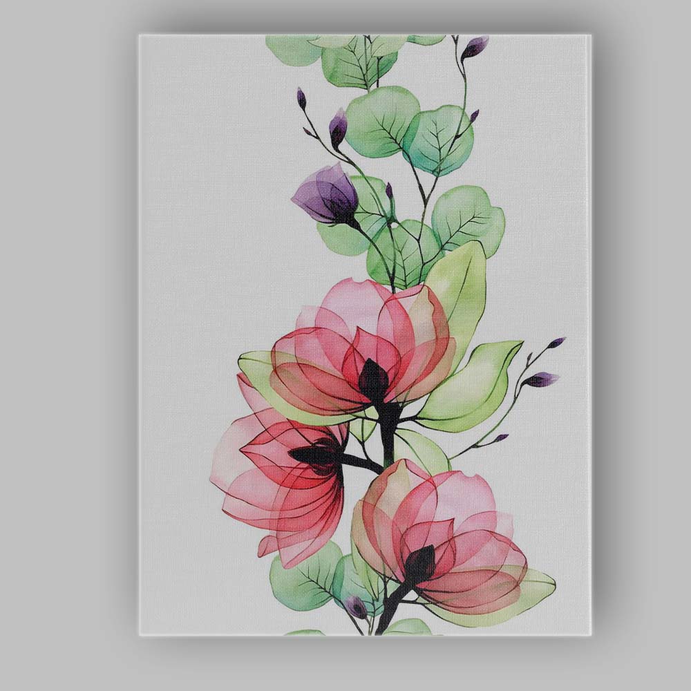 Pink Magnolia Blossom Green Eucalyptus Watercolour Botanical Canvas Wall Art Print Decor Picture Ready to Hang
