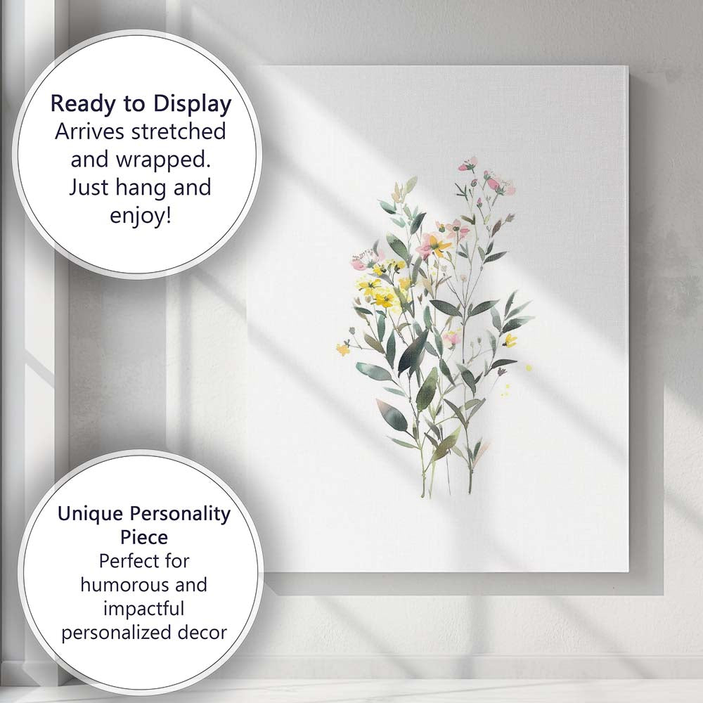Delicate Wildflower Meadow Watercolour Botanical Bouquet Canvas Wall Art Print Decor Picture Ready to Hang
