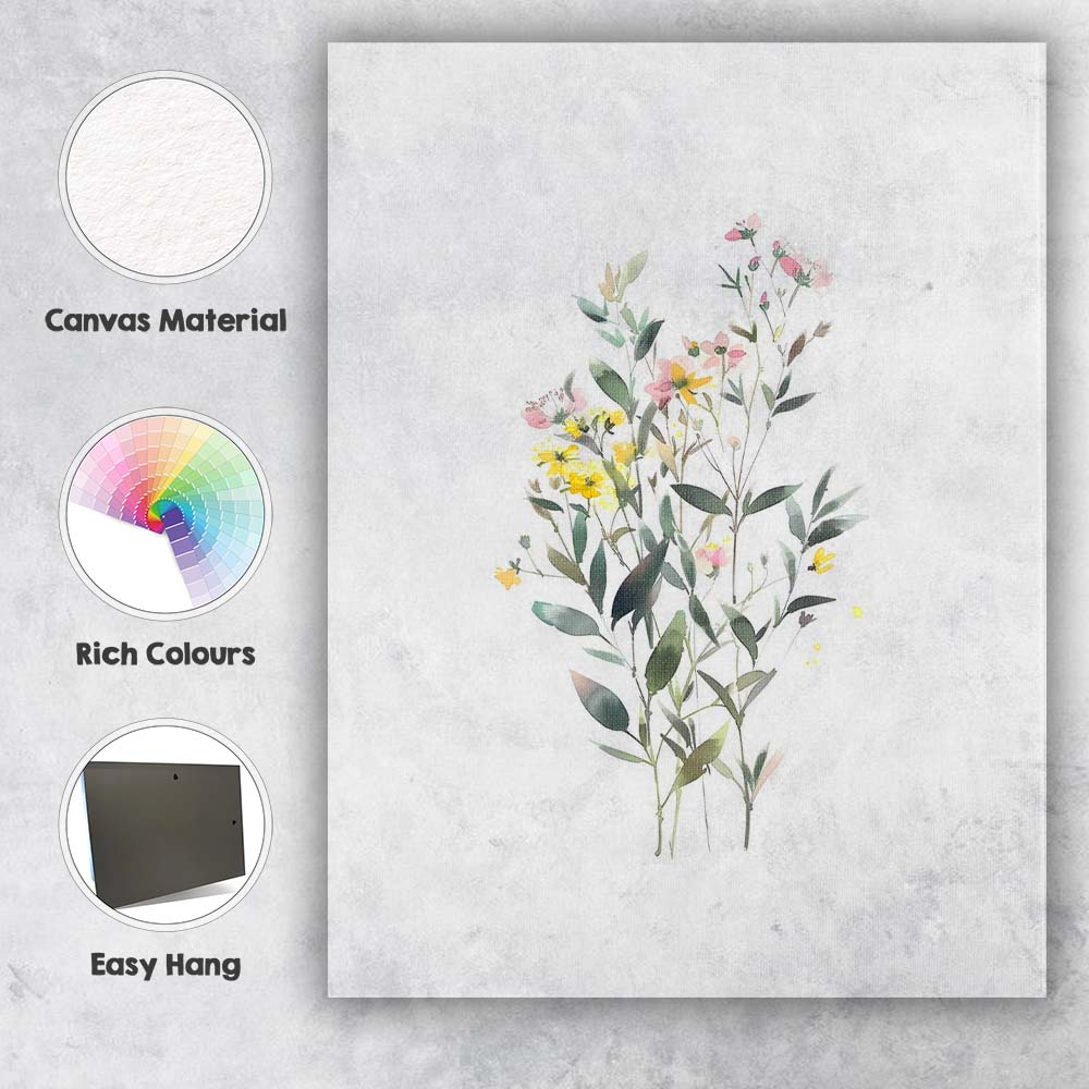 Delicate Wildflower Meadow Watercolour Botanical Bouquet Canvas Wall Art Print Decor Picture Ready to Hang