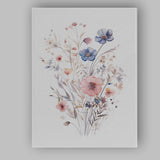 Pastel Blue Pink Wildflower Watercolour Floral Bouquet Canvas Wall Art Print Decor Picture Ready to Hang