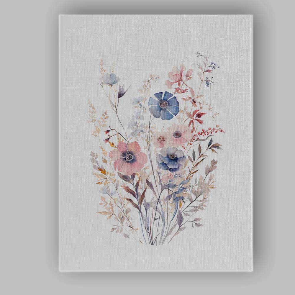 Soft Blue Pink Wildflower Meadow Watercolour Floral Arrangement Canvas Wall Art Print Decor Picture Ready to Hang