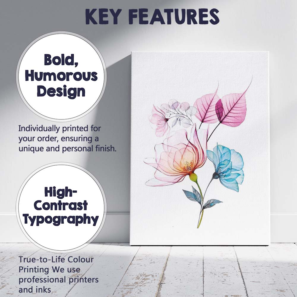 Elegant Pink Blue Floral Botanical Watercolour Composition Canvas Wall Art Print Decor Picture Ready to Hang