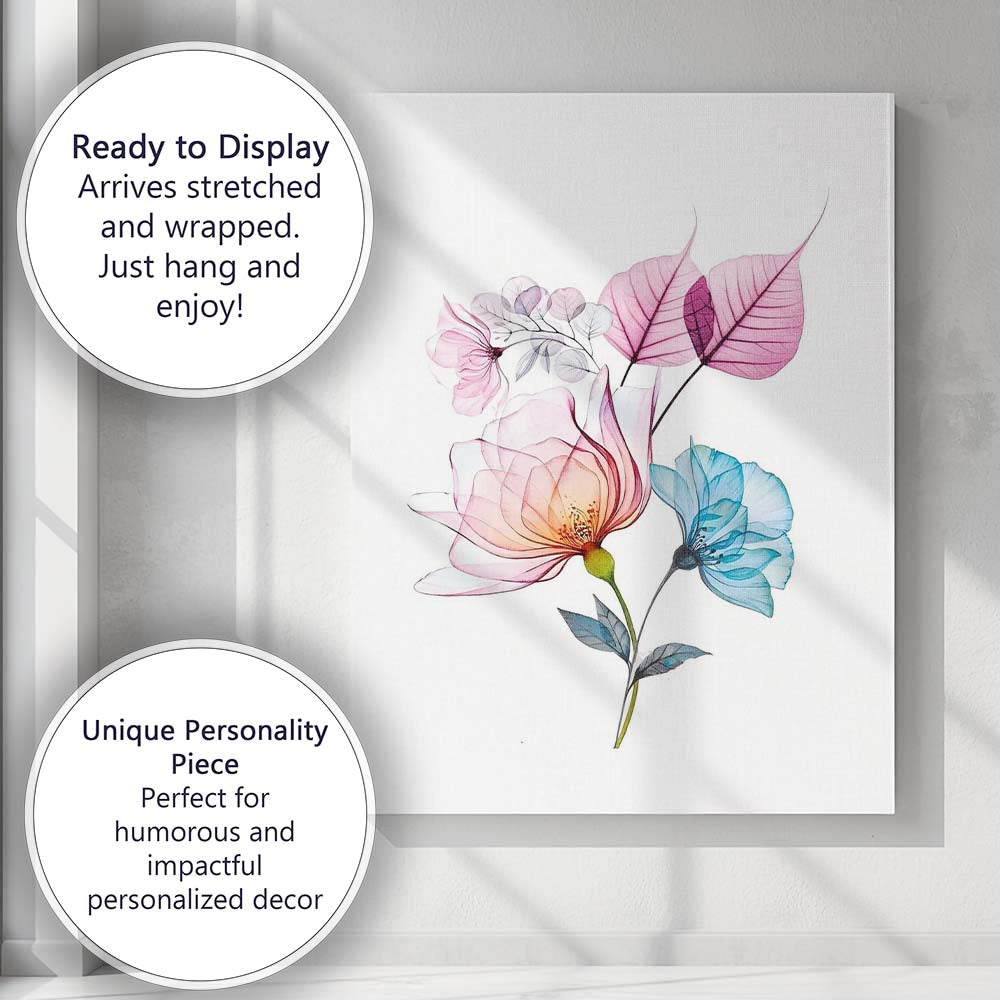 Elegant Pink Blue Floral Botanical Watercolour Composition Canvas Wall Art Print Decor Picture Ready to Hang