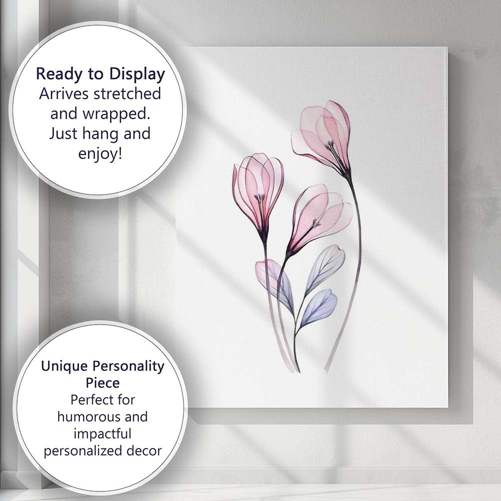 Minimalist Blush Pink Floral Stem Watercolour Botanical Canvas Wall Art Print Decor Picture Ready to Hang